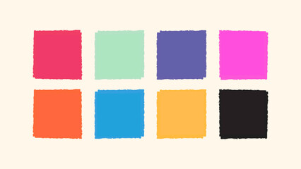 Hand drawn square brushstroke shape, grunge frame set. Stamp style rectangle, oval paint texture line. Rough box border element, square text frame. Vector illustration