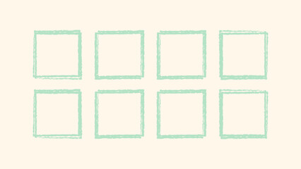 Sketchy square rough vector frame. Crayon effect hand scribble line. Childlike pastel brush stroke box. Messy doodle grunge square bundle. Vector file