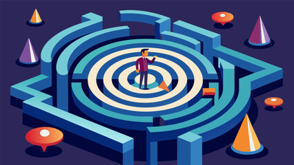 Challenge yourself with a virtual spin through a virtual maze that changes intensity with each twist and turn.. Vector illustration