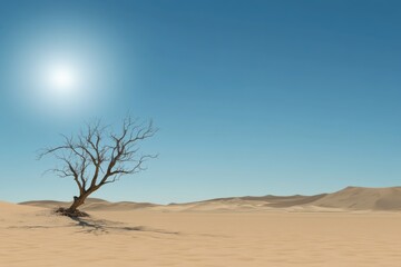 Fototapeta premium Scorching sun: intense heat, warm climate, blazing afternoon, sweltering air, tropical atmosphere, bright daylight, rising temperature, dry season, golden sunshine, endless warmth, vibrant horizon.