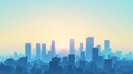 Skyline Silhouette at Sunrise with Soft Blue and Yellow Gradient