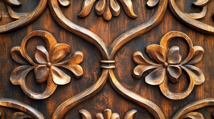 Intricate Wood Carving Design with Floral Motifs and Patterns