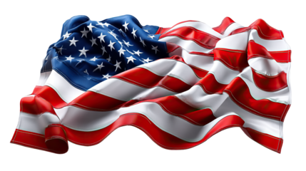 American flag waving on a white background showing patriotism and national pride