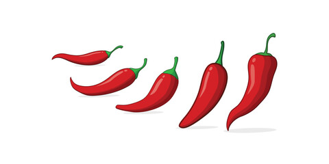 Set of chilli pepper with different shapes. Chilli pepper set on white background.