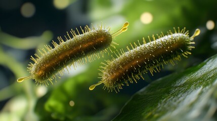 Naklejka premium Microscopic View of Unique Bacteria on Green Colorful Background