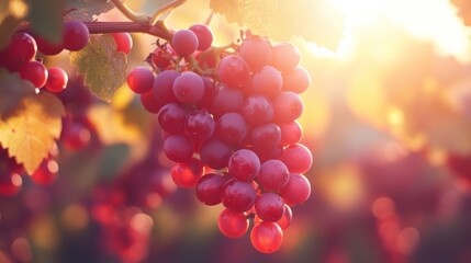 Sunset Vineyard Red Grapes Harvest Autumn