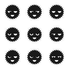 saw blade vector design,carpentry tool logo design,vintage,badge,editable design,saw blade face expression,illustration,smile