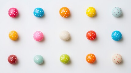 Colorful Round Candies with White Dots on White Background
