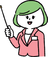 説明しているスーツの女性