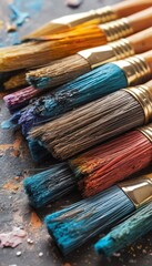 Fototapeta premium Colorful Paintbrushes Close up Artist's Tools for Creative Painting