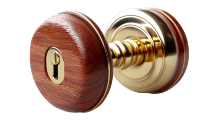 Old brown wooden weights and an old fashioned copper pipe are isolated objects on white