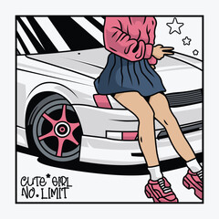 car design illustration, cute girl no limit