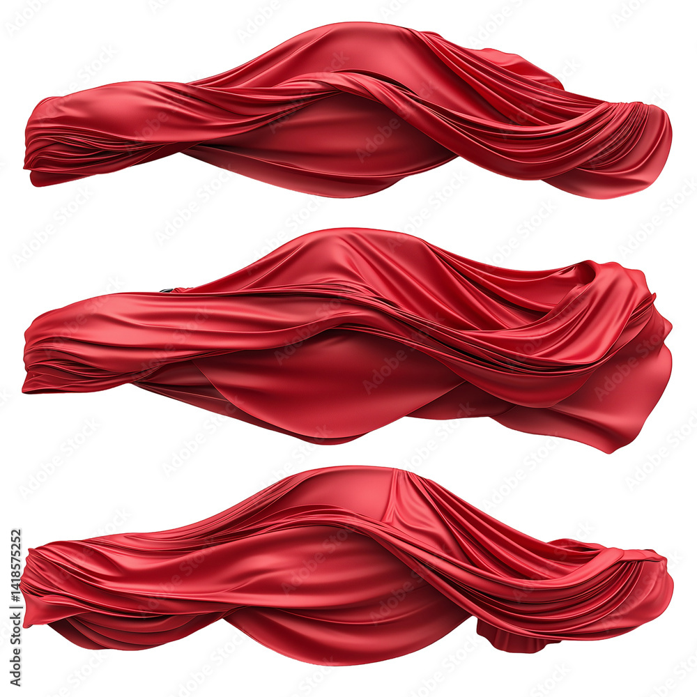 Poster red satin cloth flowing material artistic rendering isolated on transparent background png