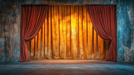 Vintage theater stage with red and gold curtains