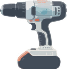 Cordless Drill Icon: Flat Vector Illustration, Grey and Orange