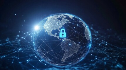 Obraz premium Global Network Security Concept with Padlock Symbol on Earth