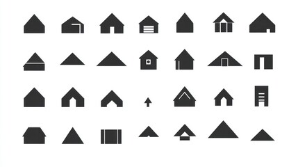 House icons; various styles, shapes; white background; website design