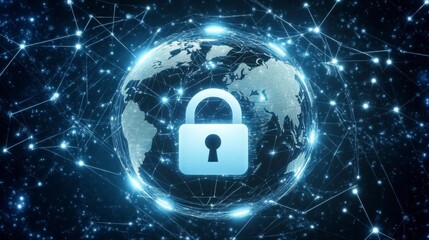 Secure Digital Network Around Globe with Padlock and Connections