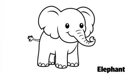 Fototapeta premium Cute cartoon elephant illustration, coloring page, animal, safari background, kids activity