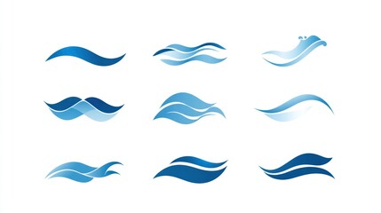 Blue wave design elements, water icons, graphic design, white background, website use
