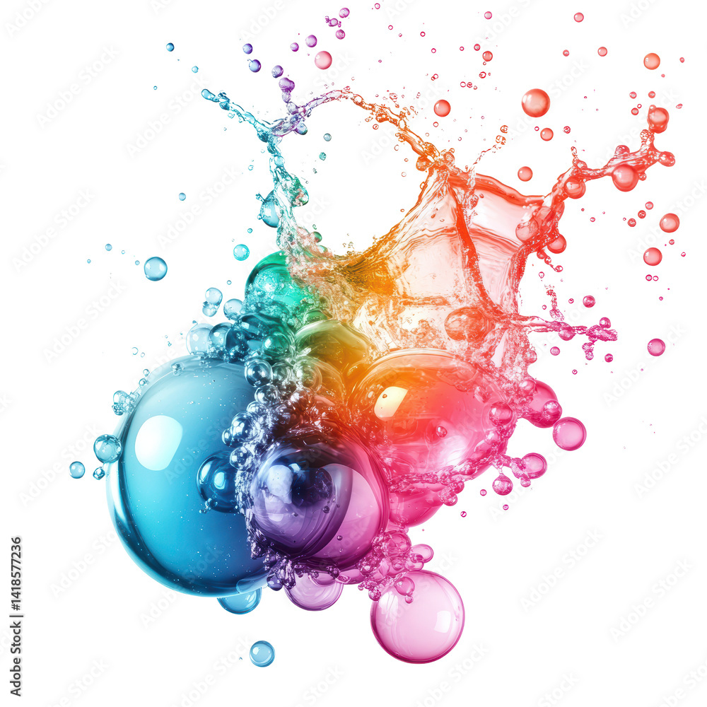 Poster colorful liquid splash creating dynamic patterns on a black background for visual impact and creativ