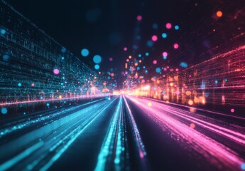 Fototapeta premium Abstract Digital Motion with Colorful Light Trails and Particles