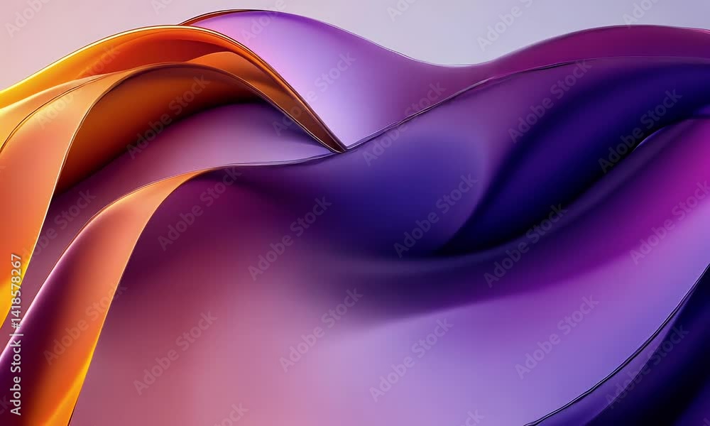 Poster abstract fluid art background with purple and orange colors, creating an elegant design of wavy shap