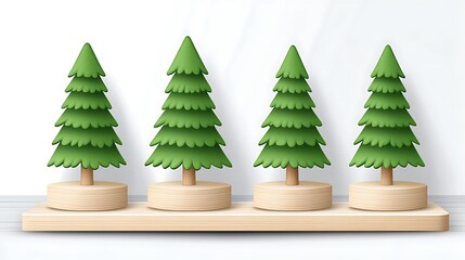 Four Green Christmas Trees on Wooden Stand