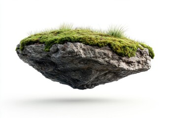 Fototapeta premium Floating Island with Grass and Moss on a White Background
