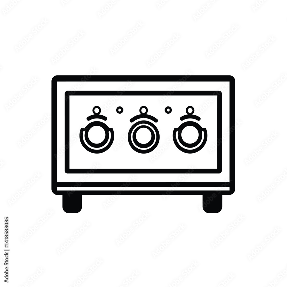 Poster black minimalist console outline on transparent background with three knobs