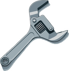 Adjustable Wrench: Isometric Illustration, Metallic Grey, Detailed