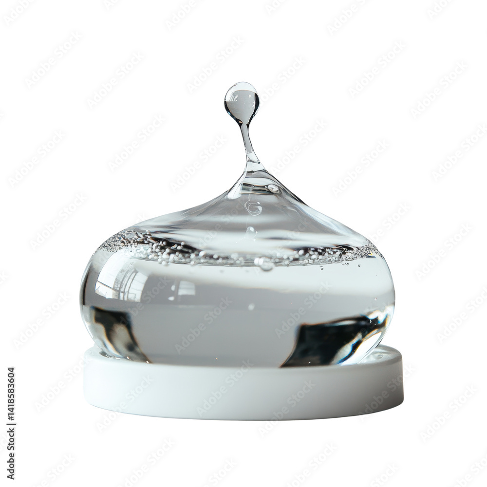 Poster white bowl with a single water drop resting on its surface reflecting light and creating a serene at