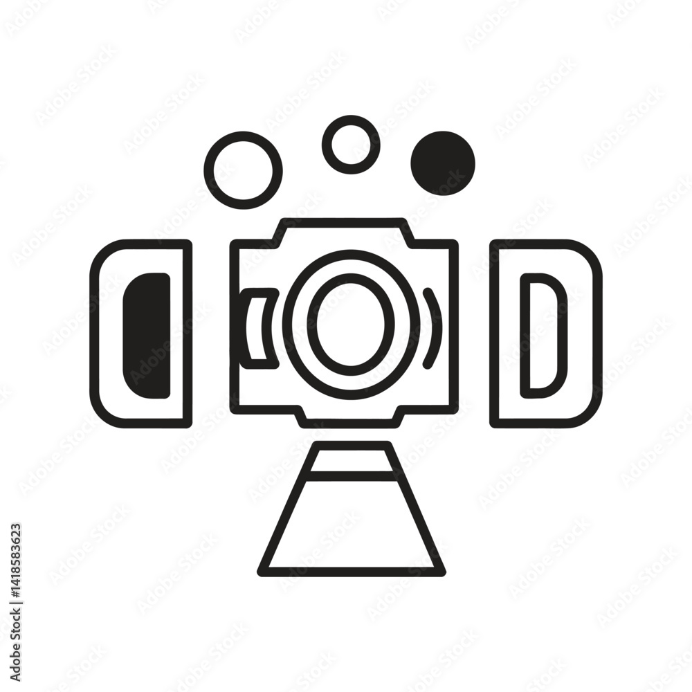 Aufkleber black outline camera with circular and rounded shapes on transparent background