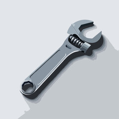 Isometric Adjustable Wrench: Silver Metal Tool Illustration