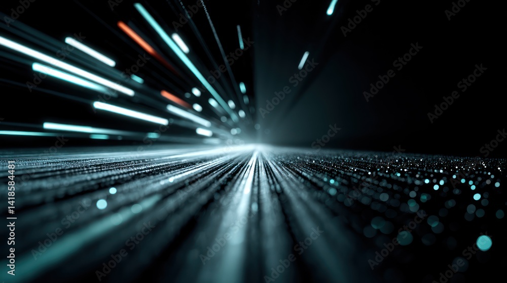 Poster a dynamic image showcasing the flow of light trails, representing speed and technological advancemen