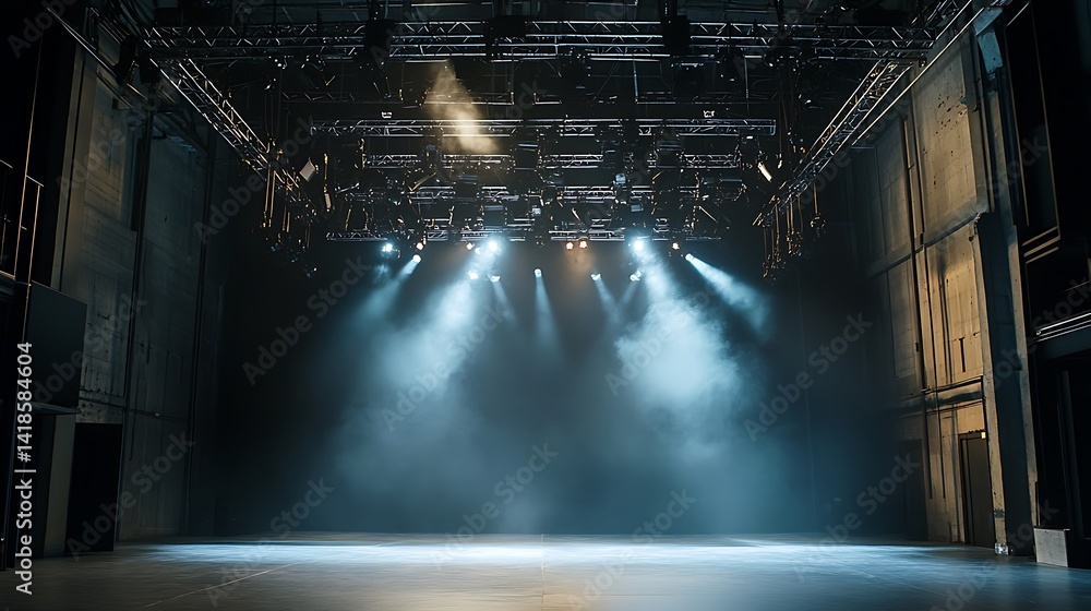 Poster empty stage with lighting and smoke effect ready for performance