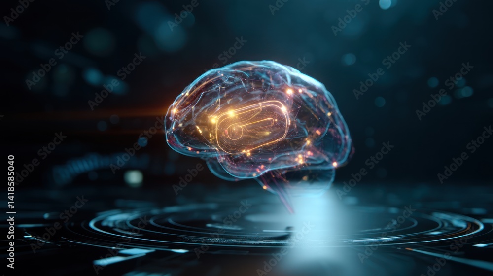 Poster a futuristic digital brain with glowing circuits, symbolizing advanced technology and artificial int