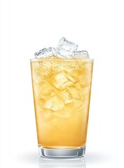 Refreshing Cold Beverage with Ice in a Glass on White Background