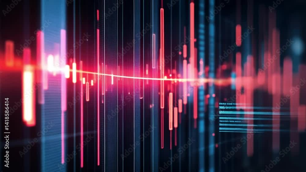 Poster abstract sound wave visualization with red and blue colors