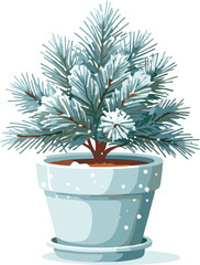 Snowy Potted Pine: Winter Festive Illustration