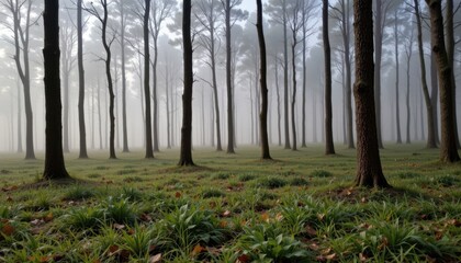 Misty morning walk through a serene forest nature landscape tranquil environment peaceful viewpoint