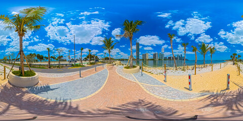 Key Biscayne renovation 2025. 360 equirectangular photo of palms and new bike lanes