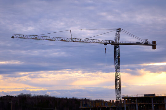 Construction Crane Industrial Silhouette Golden Hour Cloudy sky