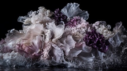 Abstract floral composition with fluid, ethereal forms.