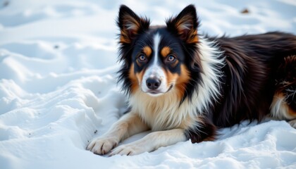 Playful dog enjoying snowy landscape outdoor photography winter wonderland close-up view animal beauty
