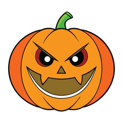 A cartoon pumpkin with a growling face, featuring jagged teeth, fierce eyes, and a mischievous grin. It exudes a spooky, Halloween vibe with an intimidating expression.