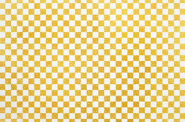 Japanese washi paper background with checkered pattern illustration. Japanese paper texture with modern golden  latticework pattern.