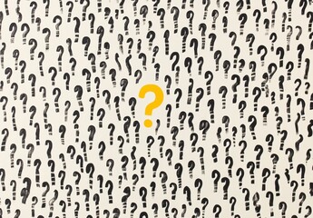 Bright Yellow Question Mark Among Black Question Marks Background