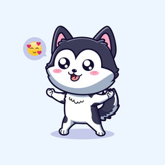 Cute chubby cartoon wolf in kawaii style with a joyful expression. Perfect for stickers, children’s illustrations, mascots, or digital content. High-resolution vector art.