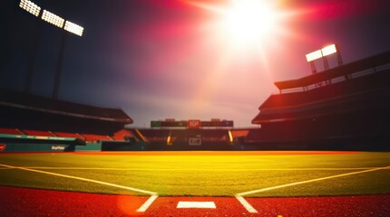 Sunset glow over an empty baseball stadium.